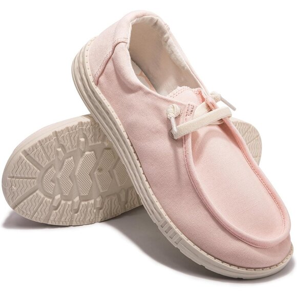 Women's V-Pink Fashion Casual Walking Canvas Low Top Flats  Sneakers Shoes - Picture 4 of 5